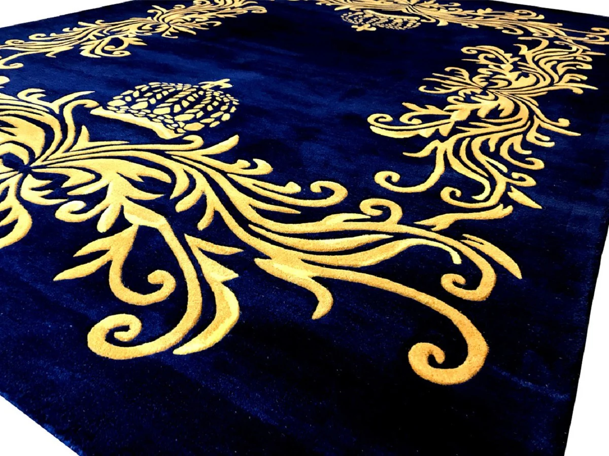 Pompöös by Luxus Carpet by Harald Glööckler - ALL SIZES - Crown Royal Blue / Gold - Baroque Design Carpet - Handwoven from wool