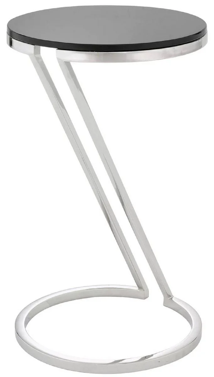 Luxury side table silver / gray Ø 36 x H. 60 cm - stainless steel table with glass top - living room furniture - luxury furniture - luxury furnishings - luxury interior