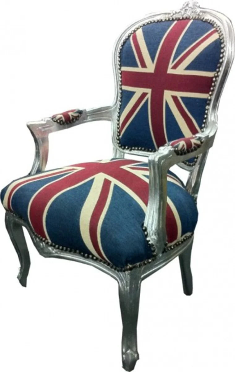 Baroque Salon Chair Union Jack Design / Silver