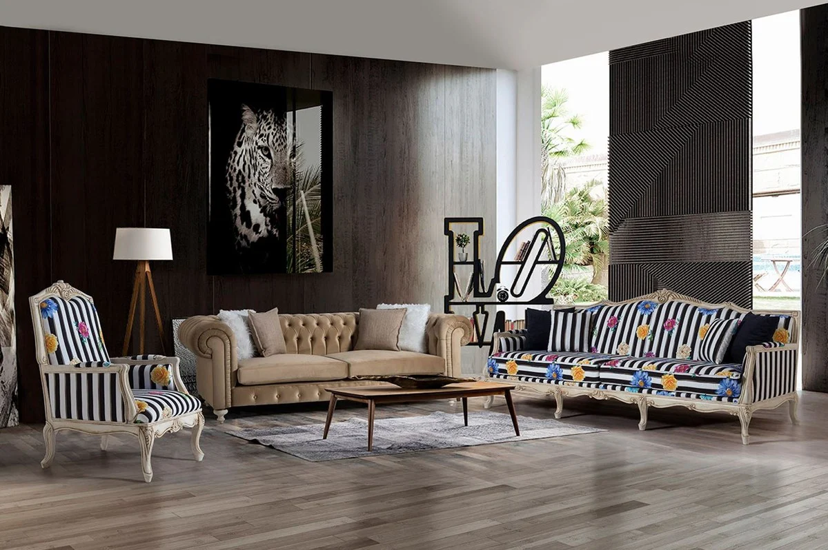 Luxury Chesterfield 3-seater sofa light brown 240 x 100 x H. 78 cm - Chesterfield living room sofa - Chesterfield living room furniture - Luxury collection