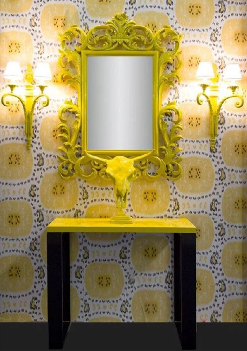 Luxury Baroque Mirror Yellow - Handmade wall mirror in Baroque style - Magnificent Baroque decorative accessories