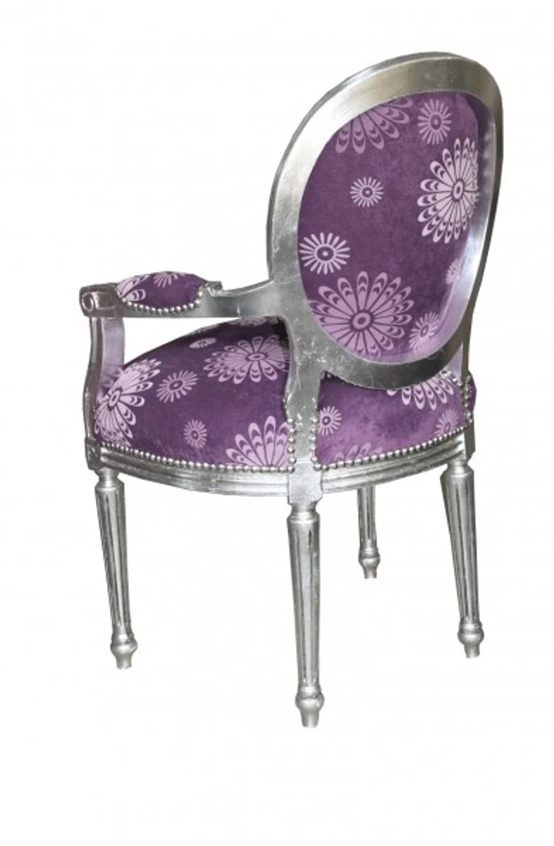 Luxury Baroque Salon Chair Purple Flower Pattern / Silver Mod2 Round Furniture