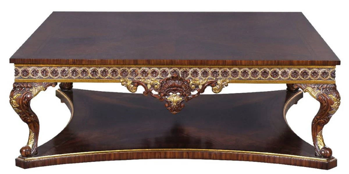Luxury Baroque Coffee Table Brown / Gold - Handcrafted Solid Wood Table in Baroque Style - Baroque Living Room Furniture - Noble & Magnificent
