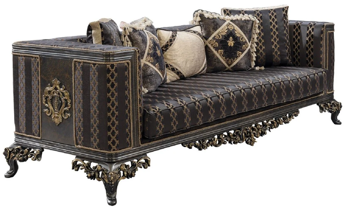 Luxury baroque sofa purple / gray / gold - baroque style living room sofa with elegant pattern - luxury living room furniture in baroque style - baroque furnishings - baroque furniture