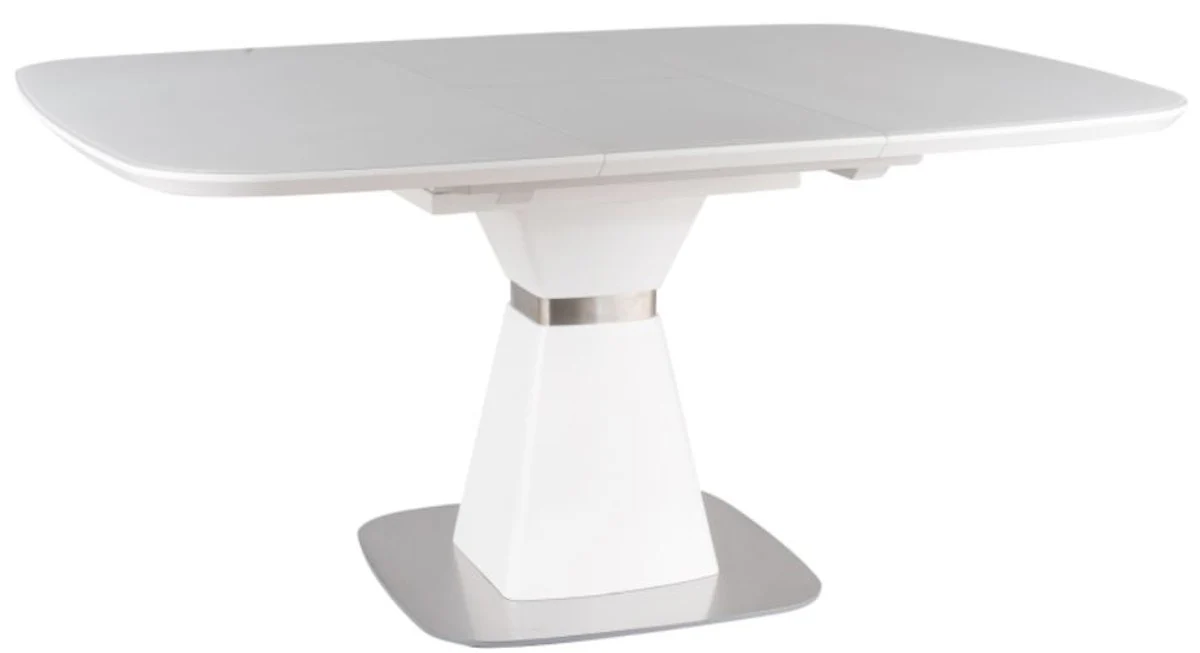 Luxury dining table matt white / silver 120-160 x 120 x H. 76 cm - Modern extendable dining room table with tempered glass top - Dining room furniture